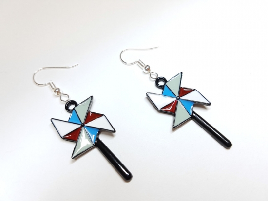 Preview: Windrad Ohrringe bunt schwarz Windmühle